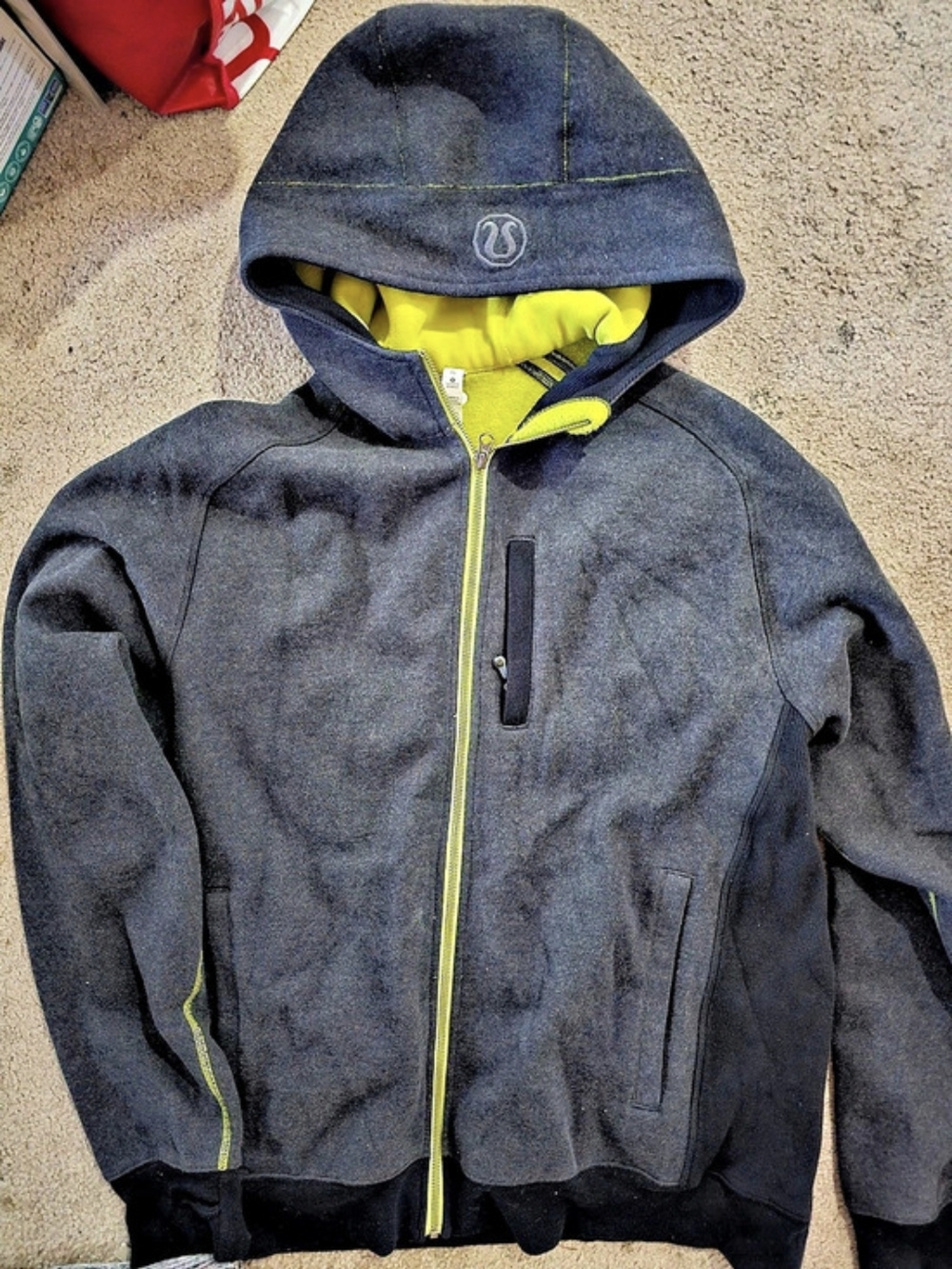 lululemon athletica Hooded Ski Jacket Gray & Yellow Soft Fleece Size Men's XL